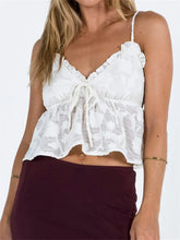 Lace Floral Strap Camis Party Clubwear Sexy V-neck Tie-up White Solid Tank Vest Crop Tops